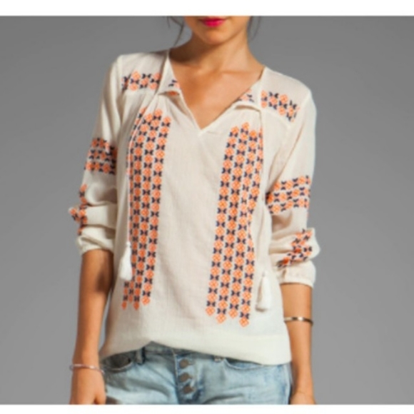 JOIE Nira Geo Cotton Embroidered Peasant Top - Picture 3 of 10